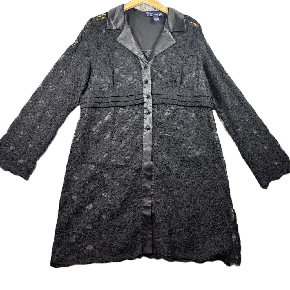 Susan Graver Lace Tunic Top & Shell Button Front Party Formal Black XL I164